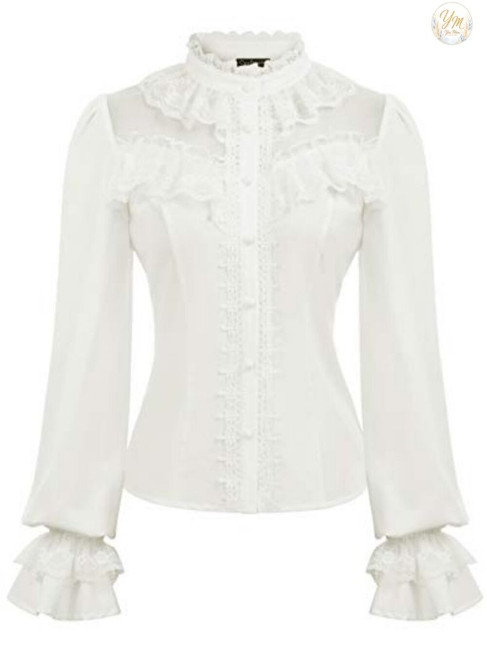 Victorian Blouse Vintage Renaissance Long Sleeve Button Down Peplum Top